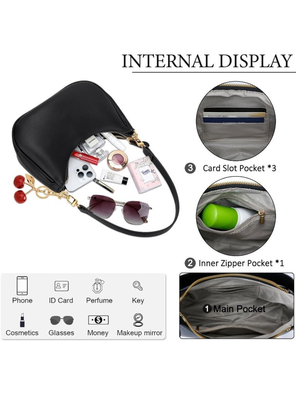 Women's Bag Black Leather Cute Hobo Shoulder Handbags Retro Clutch Stylish Purse - Picture 7 of 7